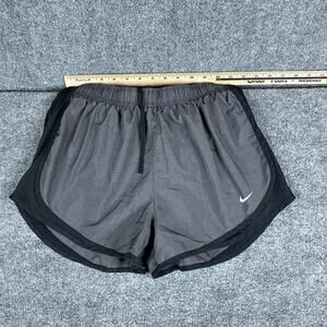 Nike Dri-Fit Shorts Womens Size L Gray Black Trim Running Lightweight Split Hem